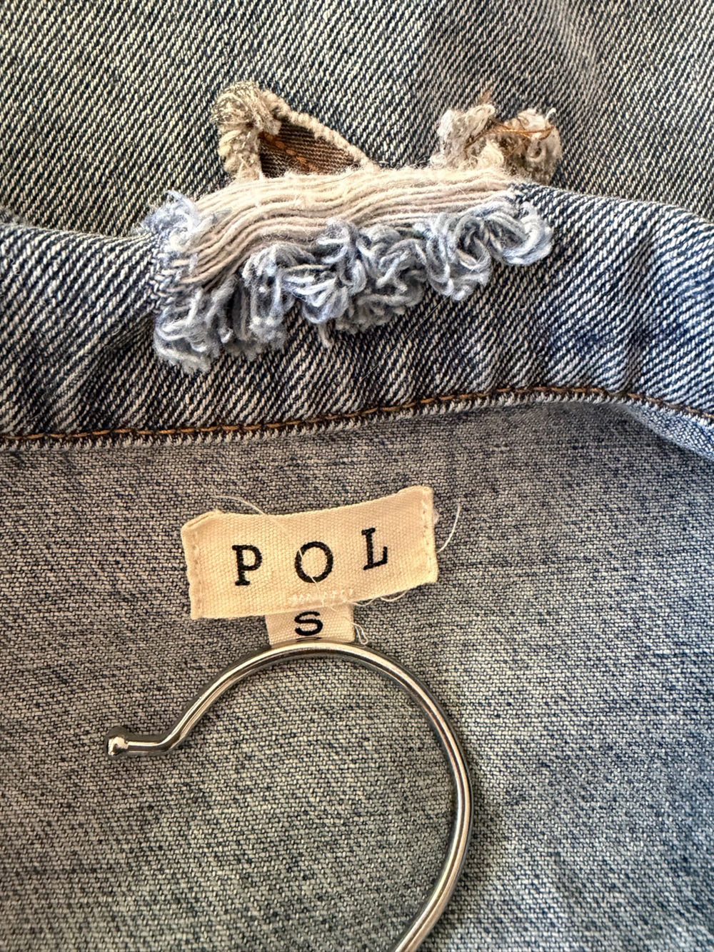 POL Animal Print Star Patch Distressed Denim Jacket Size S - Picture 7 of 7